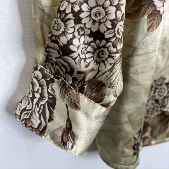 Vintage tan brown floral satin long sleeve top blouse - Picture 9 of 12